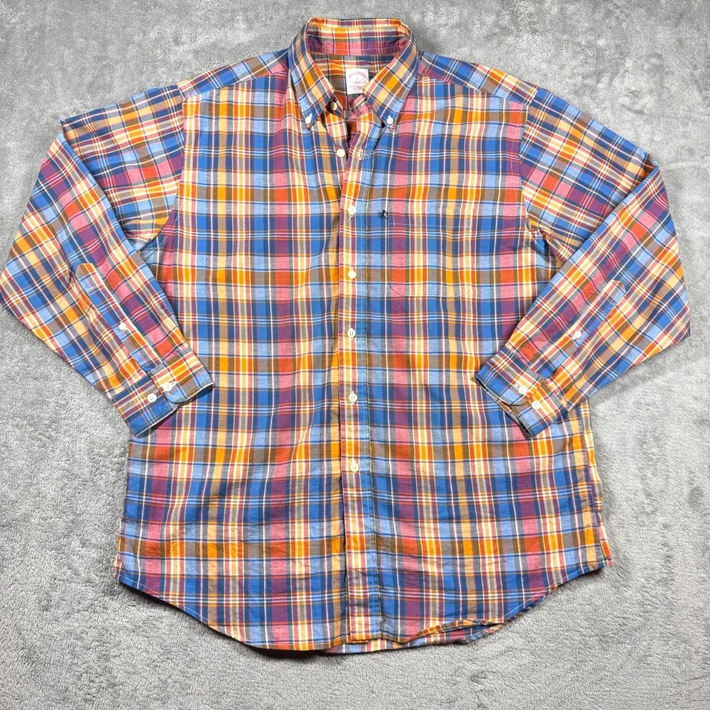 Brooks Brothers 346‎ Long Sleeve Button-Down Polo Shirt Men's L Plaid